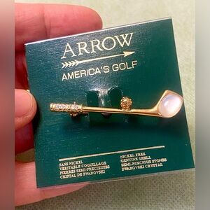 Arrow Gold-Tone Golf Club Brooch with Mother-of-Pearl and Swarovski Crystal